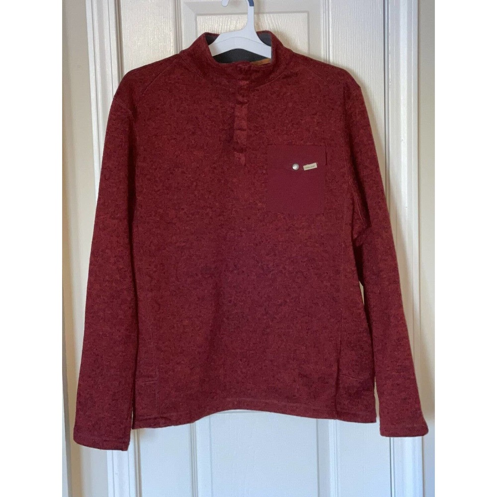 WOOLRICH - Large Men’s 1/4 Zip Red Burgundy Fleece Pullover Sweater‎ - Logo